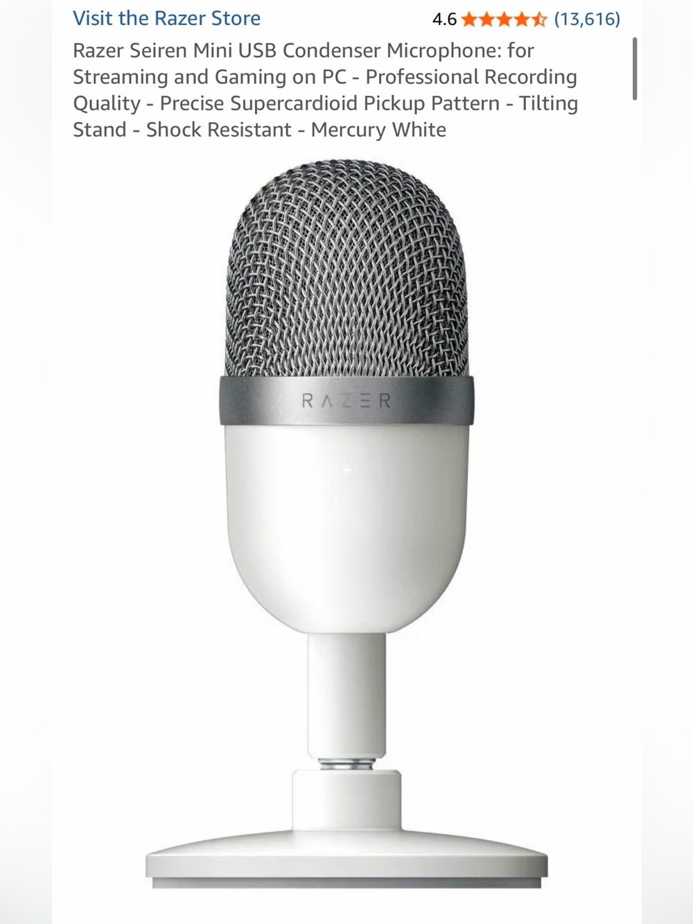 Razer Siren Mini White and Silver USB Desktop Microphone